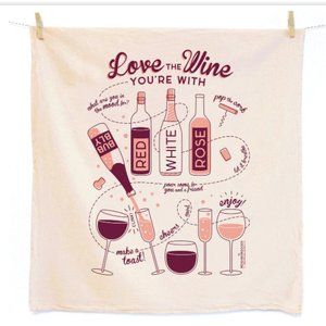 Neighborgoods Love The Wine You're With tea dish towel pink white